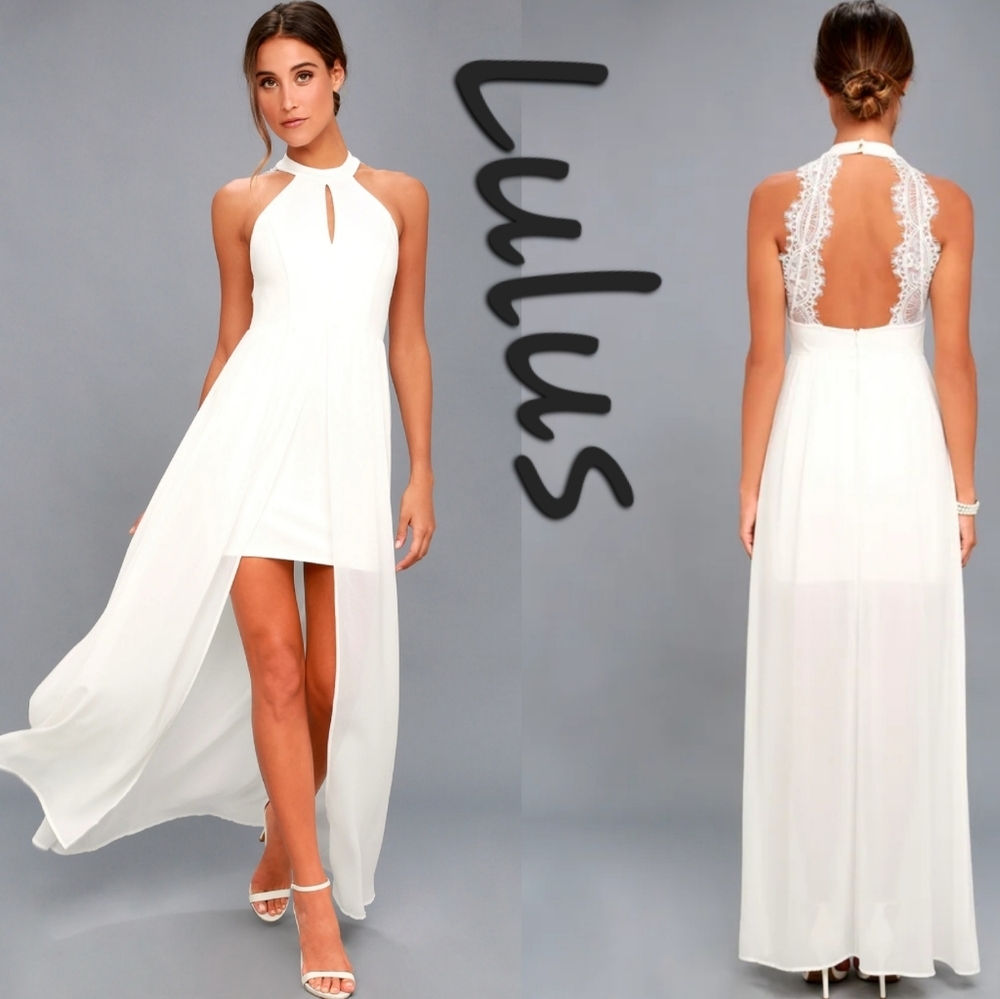 Lulu's White Asymmetrical High-Low Halter Dress